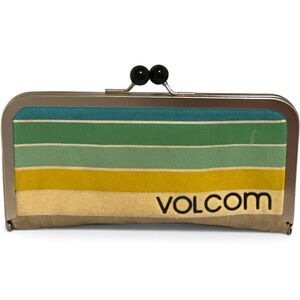 Vintage Volcom Brand Striped Multi Colored KISS-Lock Clutch Style Long Wallet